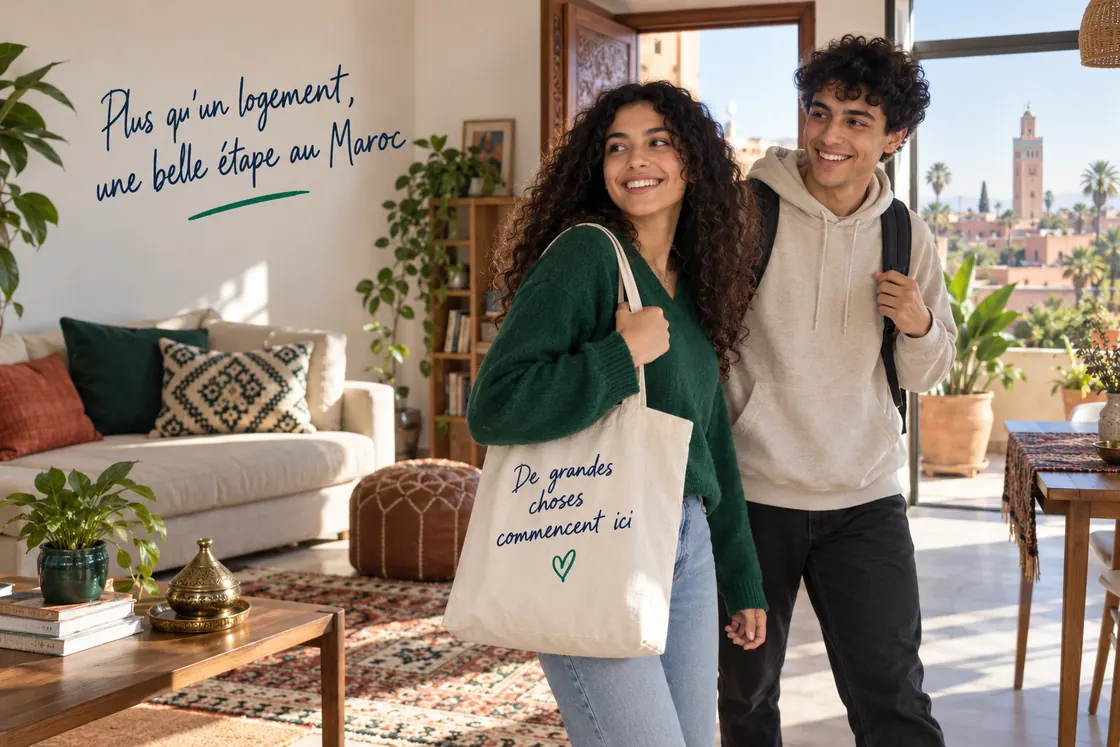 Étudiants échangeant dans une chambre partagée et lumineuse au Maroc