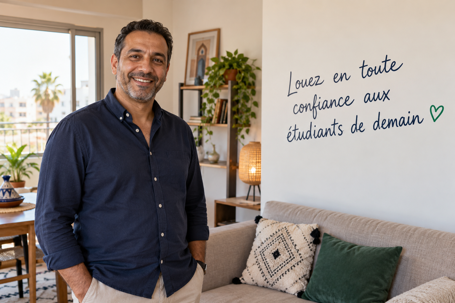 Propriétaire souriant dans son appartement à louer
